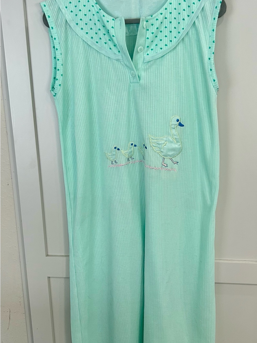 Women’s Mint Green Sleeveless Nightgown with Duck Embroidery